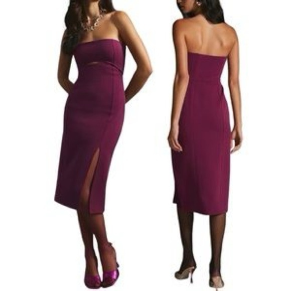 Anthropologie Merlot Ribbed Cutout Strapless Dress - Picture 1 of 9